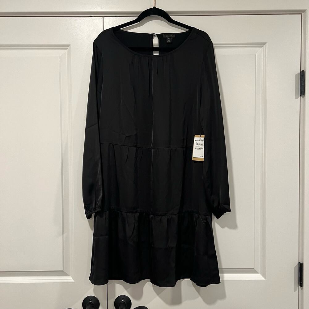 NWT Halogen Women's Long Sleeve Short Black Dress‎ Ruffled Tiers Size XL